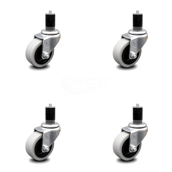 2 Inch Thermoplastic Rubber Wheel 1-5/8 Inch Expanding Stem Caster SCC, 4PK